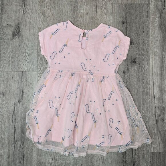 Pink Hanna Andersson Girls Unicorn Embroidered Dress W/ Sheer Overlay Size 6-7 - Picture 3 of 6